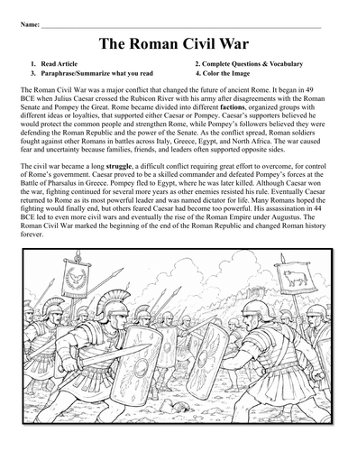 The Roman Civil War Worksheet