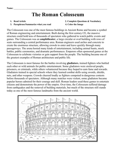 The Roman Colosseum Worksheet