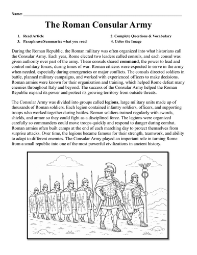 The Roman Consular Army Worksheet