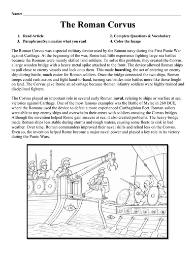 The Roman Corvus Worksheet