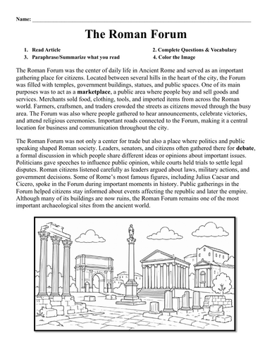 The Roman Forum Worksheet