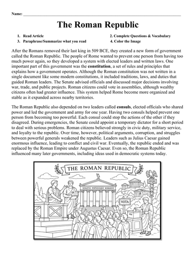 The Roman Republic Worksheet