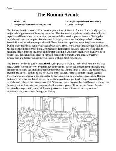 The Roman Senate Worksheet