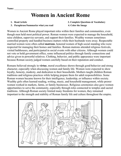 Women in Ancient Rome Worksheet
