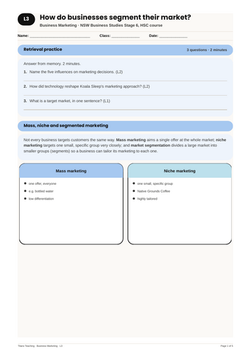 Business Marketing Segmenting the Market NSW St6 HSC