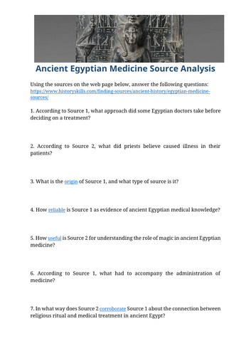 Ancient Egyptian Medicine Source Analysis Worksheet
