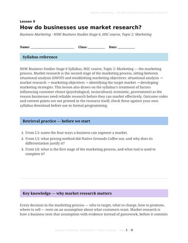 Business Marketing Using Market Research NSW St6 HSC
