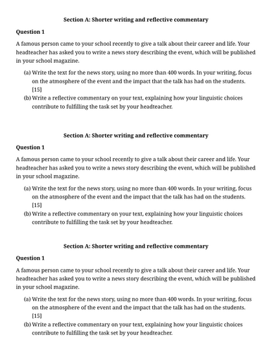 Paper 2 Q1(a) & Q1(b): Shorter Writing and Reflective Commentary