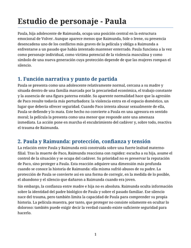Volver – Pedro Almodóvar – Character Study: Paula