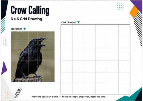 Crow Calling Grid Drawing Worksheet | Observational Bird Drawing
