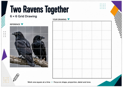 Two Ravens Together Grid Drawing Worksheet | KS3 KS4 Art