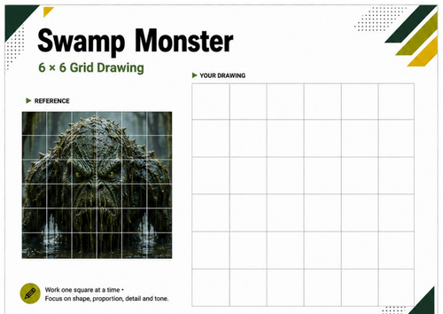 Swamp Monster Grid Drawing Worksheet | Halloween Drawing Activity | KS3 KS4