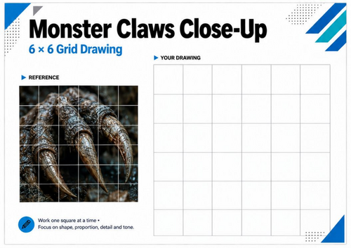 Monster Claws Grid Drawing Worksheet | Texture & Detail Drawing | KS3 KS4