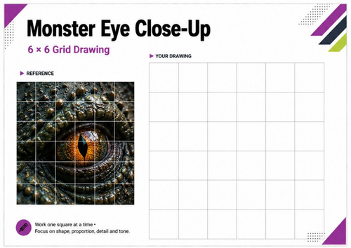 Monster Eye Grid Drawing Worksheet | Close-Up Drawing Activity | KS3 KS4 Art