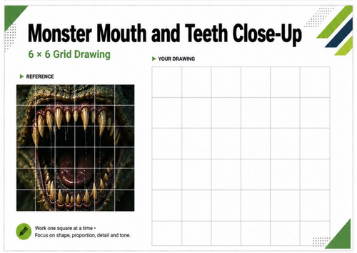 Monster Mouth & Teeth Grid Drawing Worksheet | KS3 KS4 Halloween Art