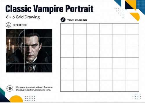 Classic Vampire Portrait Grid Drawing Worksheet | KS3 & KS4 Art