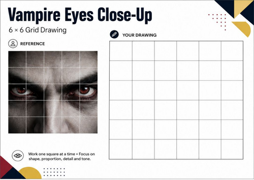 Vampire Eyes Close-Up Grid Drawing Worksheet | Halloween Art