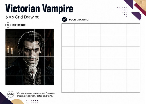 Victorian Vampire Grid Drawing Worksheet | Gothic Halloween Art