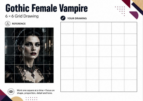 Gothic Female Vampire Grid Drawing Worksheet | Halloween Art
