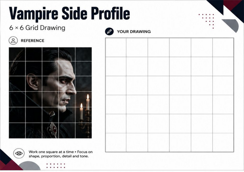 Vampire Side Profile Grid Drawing Worksheet | Gothic Art Activity