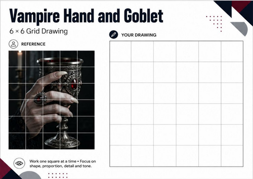 Vampire Hand and Goblet Grid Drawing Worksheet | Halloween Art