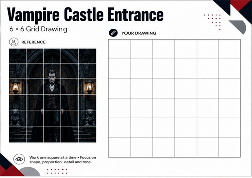 Vampire Castle Entrance Grid Drawing Worksheet | Gothic Art Activity