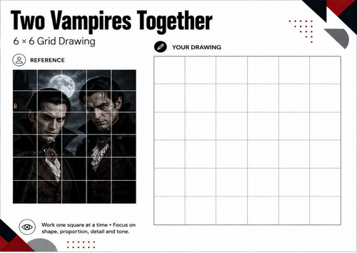 Two Vampires Together Grid Drawing Worksheet | Halloween Art