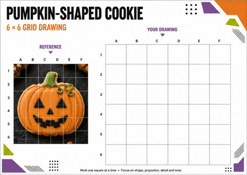 Pumpkin-Shaped Cookie | Halloween Grid Drawing Art Activity