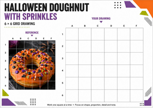 Halloween Doughnut with Sprinkles | Grid Drawing Worksheet