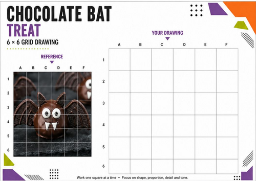 Chocolate Bat Treat | Halloween Grid Drawing Art Activity