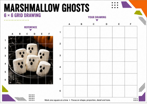 Marshmallow Ghosts | Halloween Grid Drawing Worksheet