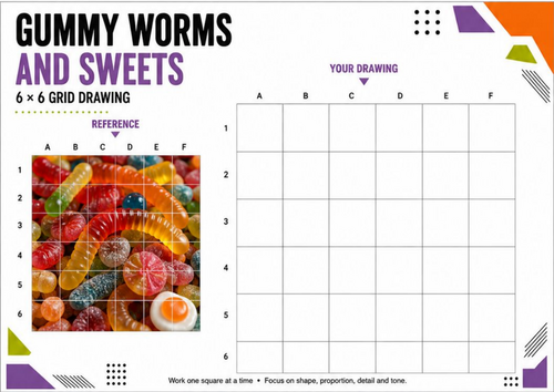 Gummy Worms and Sweets | Halloween Grid Drawing Worksheet