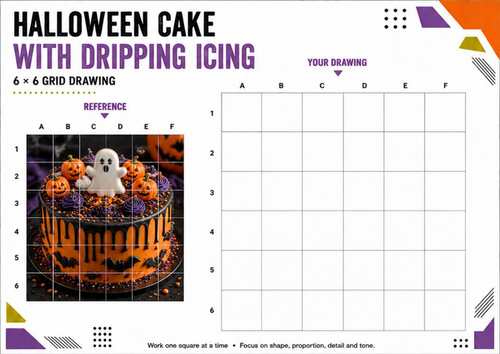 Halloween Cake with Dripping Icing | Grid Drawing Worksheet