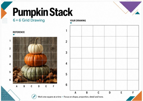 Pumpkin Stack Grid Drawing Worksheet | Autumn Halloween Art | KS3 KS4