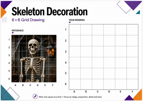 Skeleton Grid Drawing Worksheet | Halloween Anatomy Art Activity | KS3 KS4