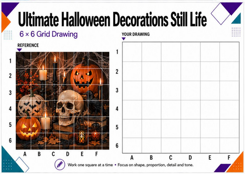 Ultimate Halloween Grid Drawing Challenge | Skull Pumpkin Still Life | KS3 KS4 Art