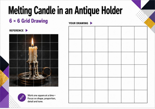 Melting Gothic Candle Grid Drawing Worksheet | Texture, Light & Shading | KS3 & KS4 Art