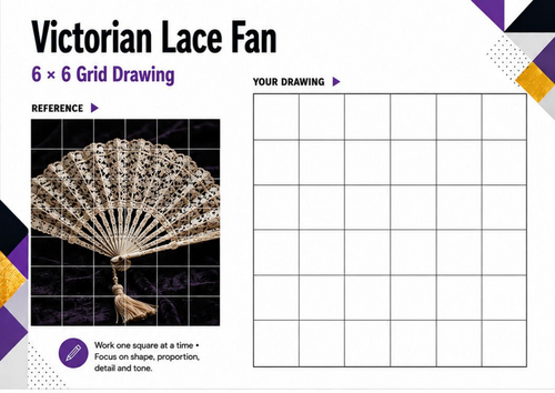 Victorian Lace Fan Grid Drawing Worksheet | Pattern, Texture & Detail | KS3 & KS4 Art