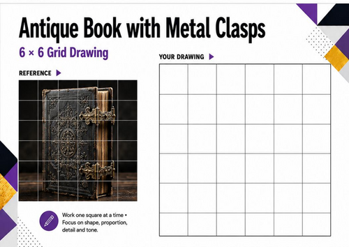 Antique Gothic Book Grid Drawing Worksheet | Perspective, Texture & Tone | KS3 & KS4 Art