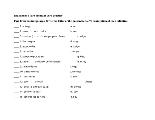 Realidades 3 Para empezar verb practice