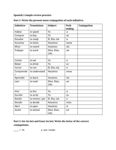 Spanish 2 simple review practice