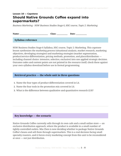 Business Marketing Supermarket Expansion NSW St6 HSC