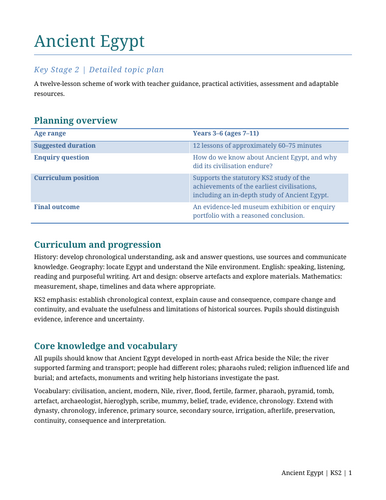 Ancient Egypt KS2 Topic Plan and Lessons