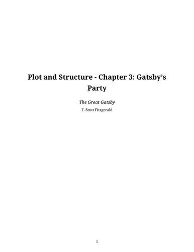 The Great Gatsby – F. Scott Fitzgerald – Plot and Structure: Chapter 3 – Gatsby’s Party
