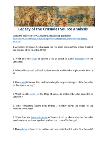 Legacy of the Crusades Source Analysis Worksheet