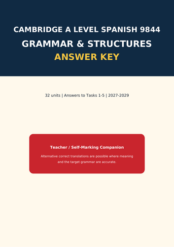 Cambridge A Level Spanish 9844 Grammar & Structures | 32 Units | Big-Font Workbook + Answers