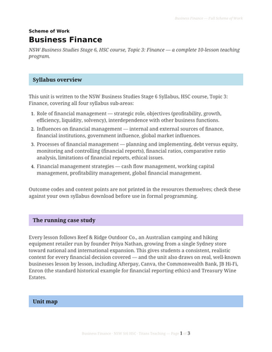 Business Finance Full Scheme of Work NSW St6 HSC