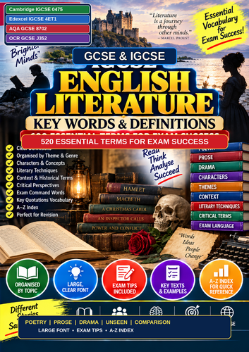GCSE & IGCSE English Literature Key Words & Definitions | 520 Terms | Cambridge 0475 Edexcel 4ET1