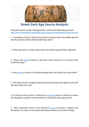 Greek Dark Age Source Analysis Worksheet