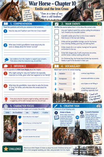 War horse 6-10 worksheets